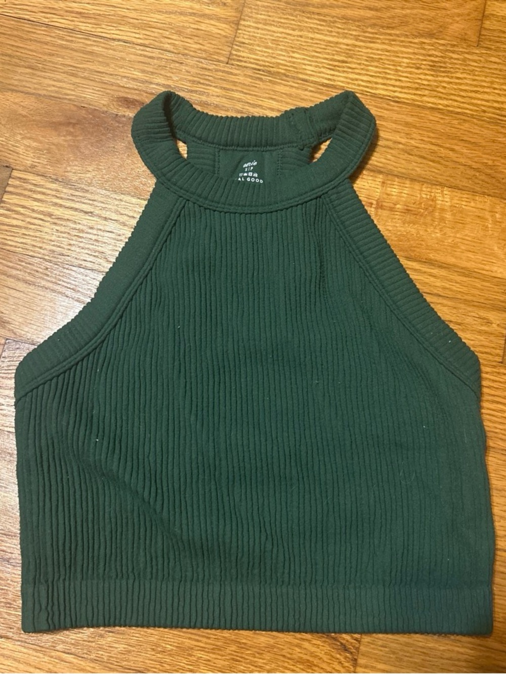 aerie Dark Green Ribbed Halter Crop Tank